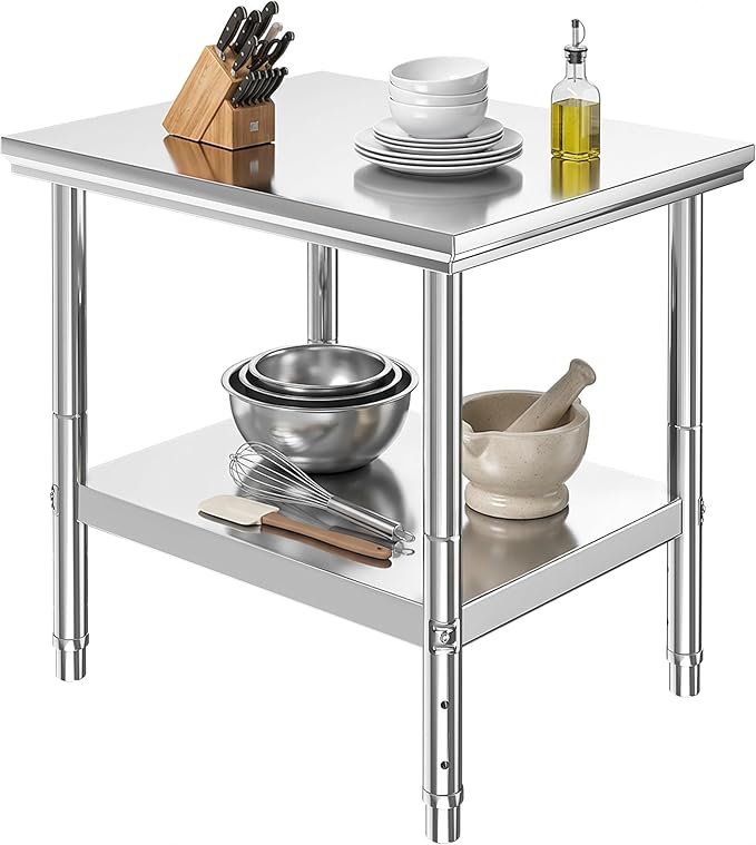 DWVO 30x24in Stainless Steel Table, NSF Metal Prep Worktable with Adjustable Shelf for Kitchen Restaurant Hotel Garage Warehouse Home