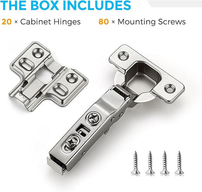 HOME EDIT 10 Pairs 20 Pack European Full Overlay Soft Close Cabinet Hinges Concealed Kitchen Cabinet Hinges Heavy-Duty Frameless Adjustable for Cupboard Hardware
