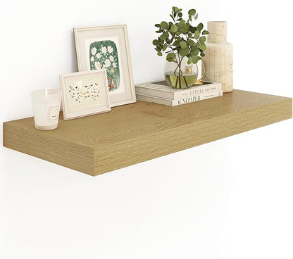 Heimlove 12" Deep Oak Floating Shelves,Over Toilet Long Wall Mounted Modern Farmhouse 36 inches,Wall Shelves with Invisible Brackets for Bedroom, Bathroom, Living Room, Kitchen, Set of 1