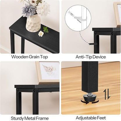 HOOBRO 63" Narrow Console Table with Charging Station, 5.9" Slim Sofa Table Behind Couch, 2 AC Outlets & USB-C Ports, Long Entryway Tables for Small Spaces, Livingroom, Black BB165UXG01G1