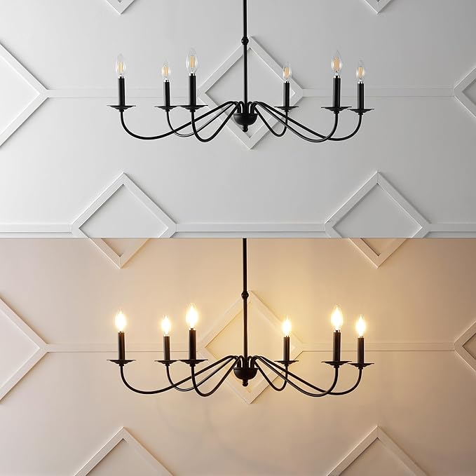 JONATHAN Y 34.75" Black 6-Light Bohemian Farmhouse Iron Chandelier, Rustic Candle-Style LED Hanging Light for Dining Room Kitchen Island Entryway Foyer (JYL7559B)