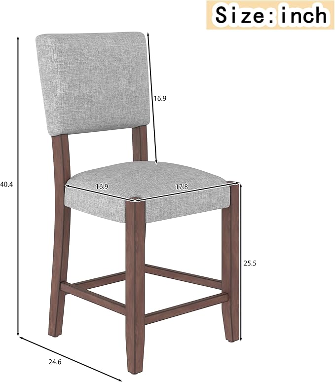 Mid Century Modern Bar Stools Set of 4, 40.4" Counter Stools with Back, Linen Upholstered Barstools Chairs for Kitchen Island Dining Room, Beige，Grey
