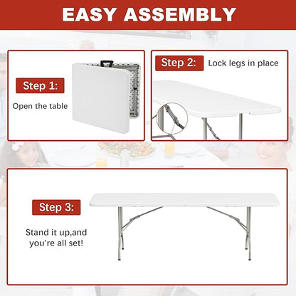 Elevon Folding Table Set of 2,8 Feet Heavy Duty Fold-in-Half Utility Table Indoor Outdoor for Camping,Picnic, Party