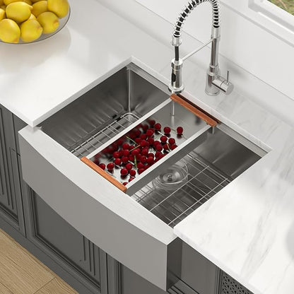 Lordear Farmhouse Sink 27 Inch Stainless Steel Farmhouse Kitchen Snk Apron Front Ledge Workstation 16 Gauge Stainless Steel Deep Single Bowl Kitchen Sinks