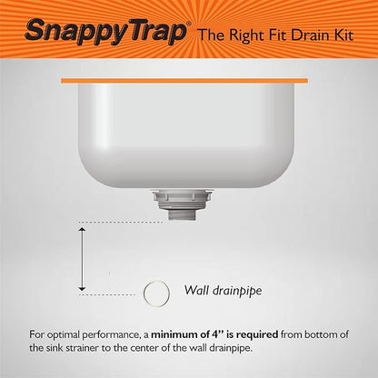 Snappy Trap Single Kitchen Sink Drain Kit, 1-1/2" with Flexible P-Trap, All-in-One Drain Kit for Single Bowl Kitchen Sinks, Universal Compatibility, No-Tool Easy Installation (DK-100 Silver)
