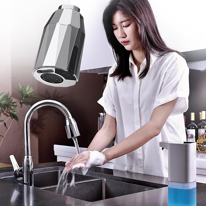 Smart Touchless Faucet Adapter, 2024 New Updated Automatic Sensor Faucet Adapter, Touchless Bathroom Faucet, Sensor Water Saving Faucet Adapter with Revolutional Bubbler, Splash Prevention (2SETS)