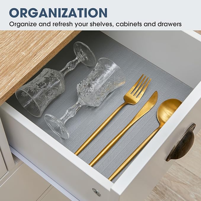 Drawer and Shelf Liner, Non-Slip Kitchen Cabinet Liners Non-Adhesive Thick Strong Grip Waterproof Washable Mats Protect Dresser Shelves Cupboard Bathroom Cabinets, Pure Gray, 12 in X 10 FT