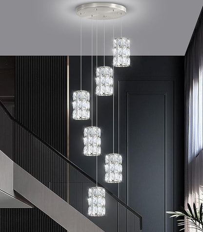 6-Lights Modern Crystal Pendant Lights for Kitchen Island LED Dimmable Glam Pendant Lighting Chandelier for Dining Room Hallway Corner Lamp Nickel