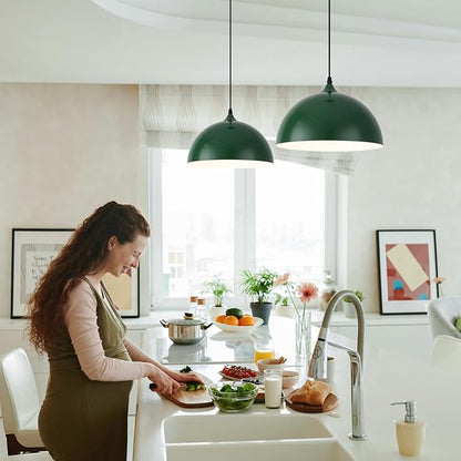 Green Plug in Pendant Light 2 Packs 11.8inch, Farmhouse Pendant Light, Kitchen Pendant Light, Pendant Lights Kitchen Island, Hanging Lights with Plug in Cord for Kitchen 14.7 ft