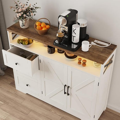 Befrases Farmhouse Buffet Cabinet with Drawers & Open Shelf, Sideboard with Storage, Kitchen Pantry Cabinet Hutch, Coffee Bar Station for Kitchen, Livingroom, 47" L White
