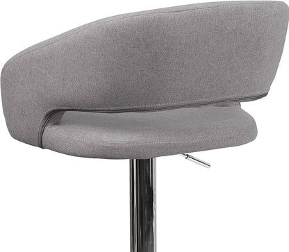Flash Furniture Erik Contemporary Adjustable Height Barstool with Footrest and Rounded Mid-Back, Upholstered Bar or Counter Height Stool, Gray/Chrome