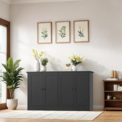 holzart Black Buffet Cabinet with Storage, 49" Modern Kitchen Sideboard with 4 Doors & Adjustable Shelves, Wood Coffee Bar Cabinet Console Table for Dining Room, Living Room, Entryway