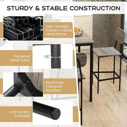 KOTEK 5-Piece Counter Height Dining Table Set, Industrial Kitchen Table and Chairs for 4, Space-Saving Dinette Set with Bar Stools for Dining Room, Pub, Restaurant (Grey Oak)