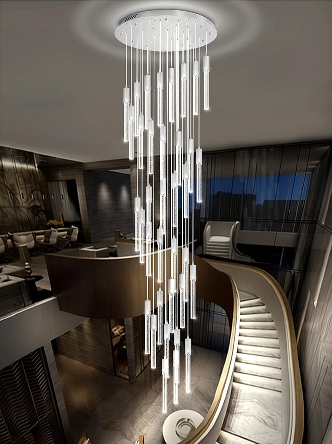 Flashing God 181'' Large Chandeliers for High Ceiling 36-Lights Raindrop Crystal Chandelier Modern Bubble Chandelier Crystal Pendant Light for Living Room Staircaes Foyer Entrance Silver