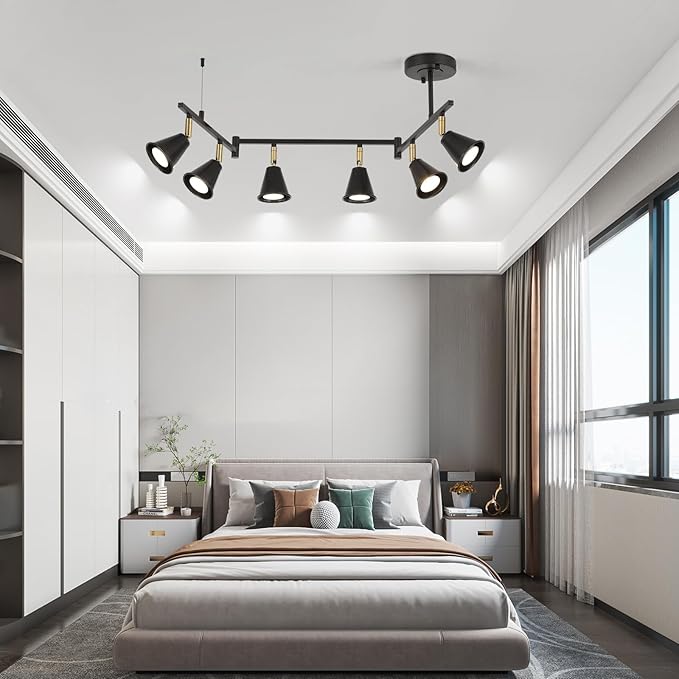 SEEBLEN 6-Light Modern Track Lighting Fixtures Ceiling, Flexible Foldable Arm and Rotatable Light Head,Black Kitchen Track Lighting for Kitchen Islands, Dining Rooms, Bars, Closets, Workbenches.