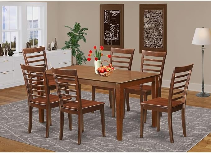 HomeStock 7 Piece Dining Table Set Consist of a Rectangle Wooden Table and 6 Dining Room Chairs, 36x60 Inch, Mahogany Finish