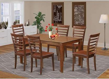 HomeStock 7 Piece Dining Table Set Consist of a Rectangle Wooden Table and 6 Dining Room Chairs, 36x60 Inch, Mahogany Finish
