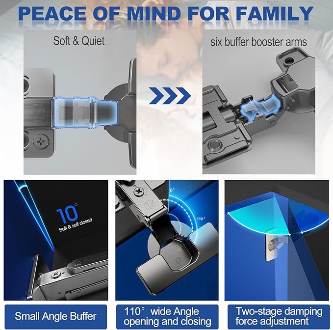 8 Pack Soft Close Cabinet Hinges for Kitchen Frameless Full Overlay Cabinets Self-Closing Concealed Hinge 110° 4D Adjustment Speed Control Ideal for Upgrading Cabinet Doors and Drawers