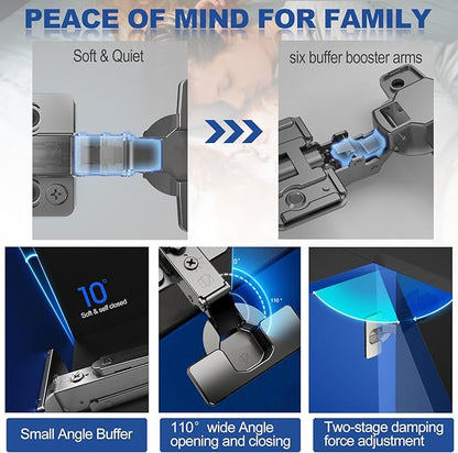 8 Pack Soft Close Cabinet Hinges for Kitchen Frameless Full Overlay Cabinets Self-Closing Concealed Hinge 110° 4D Adjustment Speed Control Ideal for Upgrading Cabinet Doors and Drawers