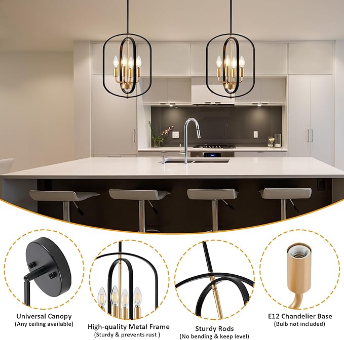 Black and Gold Chandelier for Dining Room Light Fixture, Chandelier for Entryway Light Fixture Foyer Lighting Fixtures Adjustable Modern Farmhouse Chandelier for Living Room Pendant Lights Kitchen