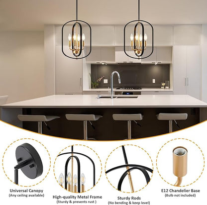 Black and Gold Chandelier for Dining Room Light Fixture, Chandelier for Entryway Light Fixture Foyer Lighting Fixtures Adjustable Modern Farmhouse Chandelier for Living Room Pendant Lights Kitchen