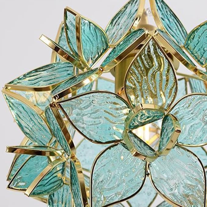 Glass Flower Pendant Lights Floral Petal Light Fixture Modern Hanging Lamp 7 Inch Mini Pendant Lighting for Kitchen Island - Green Textured Glass Shade