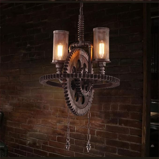 YIYIBYUS Vintage Hanging Ceiling Lamp Chandelier Industrial Pendant Light Fixture Steampunk Gear Ceiling Light for Kitchen Dining Room Living Room