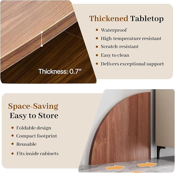 Wood Round Foldable Table Top Only Large Portable Tabletop for Desktop Transformation 47 51 55 59 63 71 inch 4-Fold Folding Round Table Top Extender Space Saving for Family Dinners(Light Walnut,63")