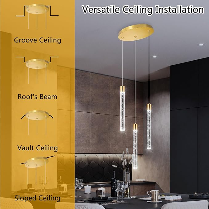 Mini Chandelier Modern Crystal Pendant Lights for Kitchen Island LED Dimmable Light fixtures Adjustable Hanging Ceiling Pendant Lighting for Dining Room Hallway 3000K 6000K