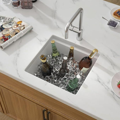 18 White Undermount Bar Sink- 18x18 Under Counter Wet Bar Prep Sink Granite Composite Quartz Workstation Sinks Quartz Natural Stone Not Easily Stained Single Bowl Small Kitchen Sinks