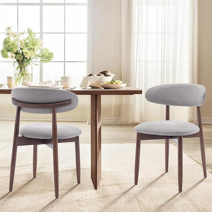 COLAMY Wooden Dining Chairs Set of 6, Modern Fabric Upholstered Dining Room Chair, Farmhouse Kitchen Chair with Foot Pegs, Light Grey