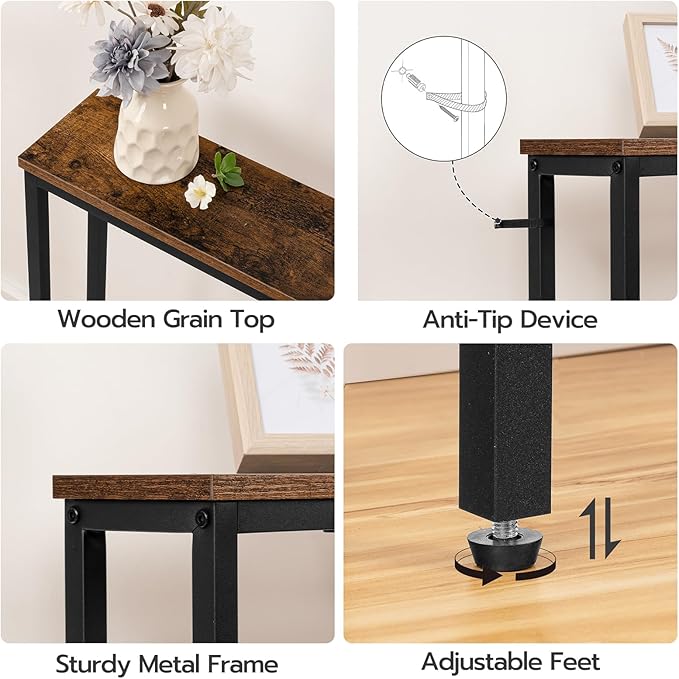 HOOBRO 78.7" Narrow Console Table with Charging Station, 5.9" Slim Sofa Table Behind Couch, 2 AC Outlets & USB-C Ports, Long Entryway Tables for Small Spaces, Livingroom, Rustic Brown BF205UXG01