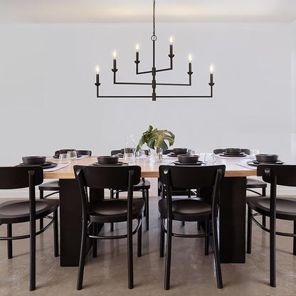 Globe Electric 67000125 6-Light Chandelier, Matte Black, 3-Tier Construction, Black Chain, Swivel Arms, Candelabra Base Bulbs, Ceiling Light Fixture, Chandeliers for Dining Room, Home Decor