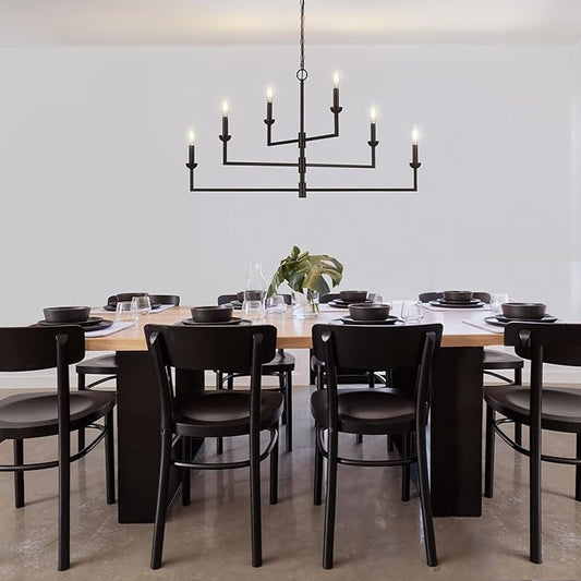 Globe Electric 67000125 6-Light Chandelier, Matte Black, 3-Tier Construction, Black Chain, Swivel Arms, Candelabra Base Bulbs, Ceiling Light Fixture, Chandeliers for Dining Room, Home Decor