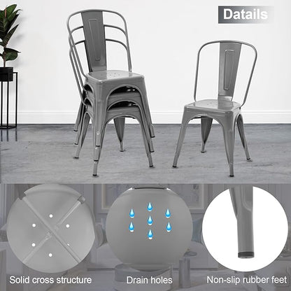 BestOffice 18 Inch Metal Chairs Set of 4 Metal Stackable Chairs Metal Patio Chairs Seat Height Café Restaurant Chairs Metal Dining Chairs Indoor Outdoor with Waterproof Metal Tolix Side Bar Chairs