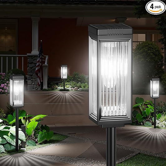 ELECLINK Solar Pathway Lights Outdoor, 4 Pack Upgraded Solar Lights Outdoor Waterproof, Bright Up to 15 Hrs Auto On/Off Garden Light for Yard Patio Lawn Path Walkway Driveway Outside Decor(Cool White)