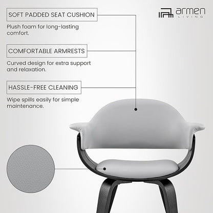 Armen Living Adalyn Faux Leather and Wood Dining Room Accent Chair, Gray/Black 19D x 25W x 30H in