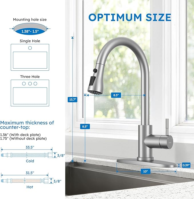 Arofa Kitchen Faucet with Pull Down Sprayer, Brushed Nickel Kitchen Sink Faucet Single Handle Stainless Steel for 1 or 3 Hole Farmhouse Laundry Utility Rv Bar Sinks
