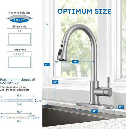 Arofa Kitchen Faucet with Pull Down Sprayer, Brushed Nickel Kitchen Sink Faucet Single Handle Stainless Steel for 1 or 3 Hole Farmhouse Laundry Utility Rv Bar Sinks
