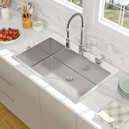 33 Drop In Kitchen Sink - Beslend 33x22 Inch Single Bowl Kitchen Sinks Stainless Steel Topmount Basin 16 Gauge Handmade Top Mount Sink