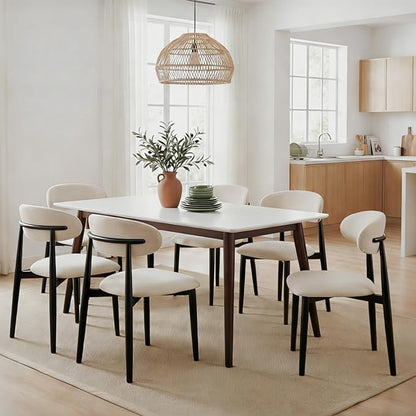 UVV Dining Chairs Set of 6, Metal Kitchen Chairs with Modern Fabric Upholstered for Dining Room, Beige