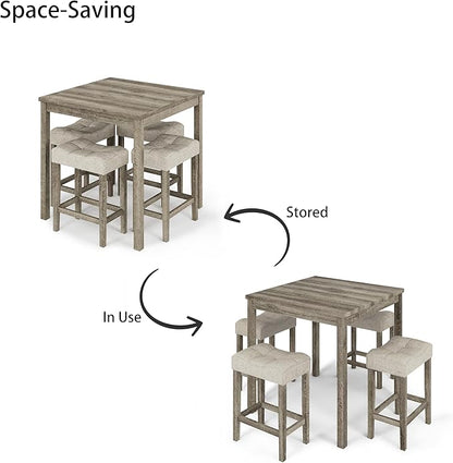 allamazing 5-Piece Counter Dinner Height Table Set, Indoor Modern Rectangular Dining Table Furniture Set for Kitchen, 35 inch Dining Table with 4 stools (1+4 Natural)