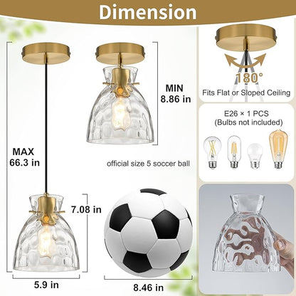 Black Gold Pendant Lights Kitchen Island 2 Pack, 5.9" Small Mini Brushed Brass Hammered Glass Pendant Light Fixtures, Modern Hanging Lights Kitchen Pendant Lighting over Sink Bathroom Dining Room