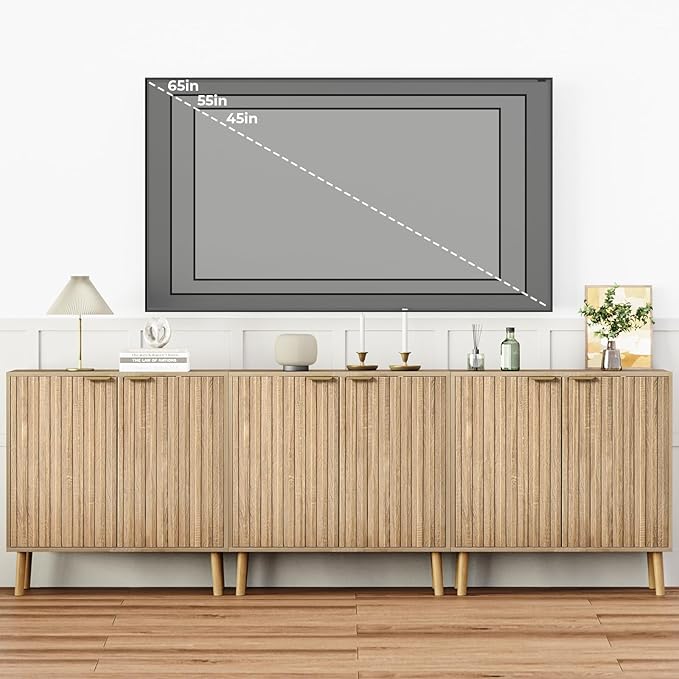 Vrullu Fluted Storage Cabinet, Free Standing Buffet, Wood Sideboard, Multifunctional Accent Storage for Living Room, Hallway, Entryway, Dining Room (2, Oak)