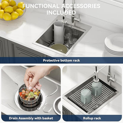 Lordear 15 Bar Sink Drop In 15 x 20 Inch Topmount Kitchen Sink 16 Gauge Stainless Steel Single Bowl Ledge Workstation RV Bar Prep Sinks Basin