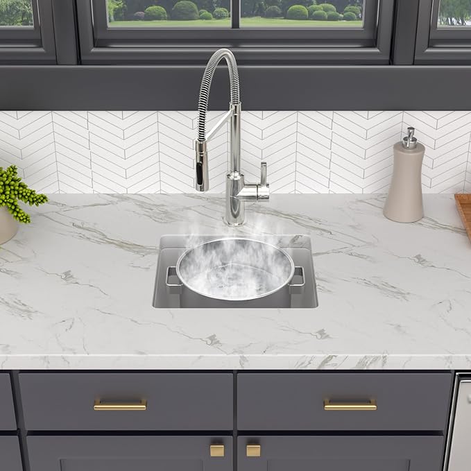 18x16 Inch Undermount Kitchen Granite Composite Sink - 18 inch White Granite Sink Quartz Classic Under Counter Ledge Single Bowl Sink Basin(18"x16") LOF-GC1816