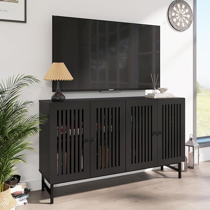Gyger Buffet Storage Cabinet with 4 Doors,Kitchen Sideboard with Storage,Coffee Bar Cabinet for Kitchen,Living Room,Black