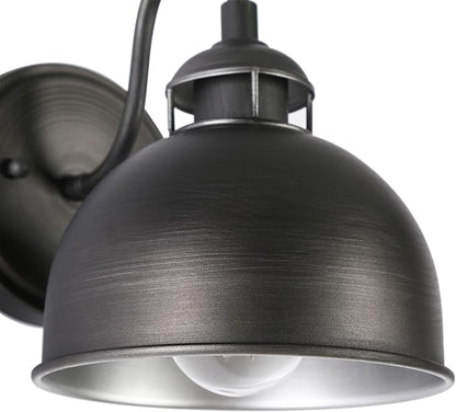 Sconces Wall Lighting, 6.6'' Farmhouse Dome Wall Sconces Indoor, 1-Light Industrial Wall Sconce Light for Bathroom, Kitchen, Bedroom, Living Room, Brushed Aged Silver on Black