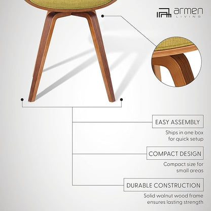 Armen Living Summer Modern Chair in Green Fabric and Walnut Wood - Set of 4