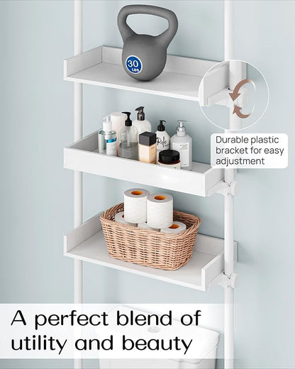 ALLZONE Bathroom Organizer, Over The Toilet Storage, 4-Tier Adjustable Wood Shelves for Small Rooms, Saver Space Rack, Narrow Cabinet, 92 to 116 Inches Tall, White
